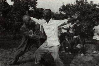 Wushu amateurs at exercise. XIN HUA